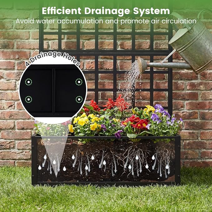 Giantex Metal Raised Garden Bed with Trellis, 71"x36"x16" Galvanized Planter Box w/Drainage Holes for Climbing Plants Vegetables Flowers, Outdoor Privacy Screen for Patio Backyard Balcony
