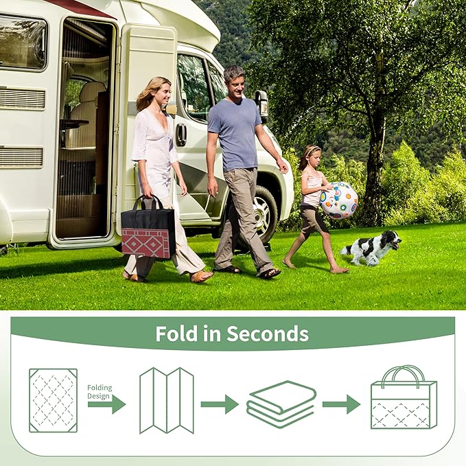 GENIMO Outdoor Rug Waterproof 6'x9' for Patio, Foldable Reversible Plastic Straw Carpet for Travel Trailers, Outside Area Mat for Rv, Deck, Picnic, Porch, Balcony, Beach, Red & Grey