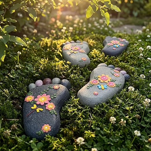 Stepping Stones Garden Decorative Stones for Patio, Deck, Garden or Sidewalk Home Decor Footprint Shaped Stepping Stones Set of 2 （Dark Grey）