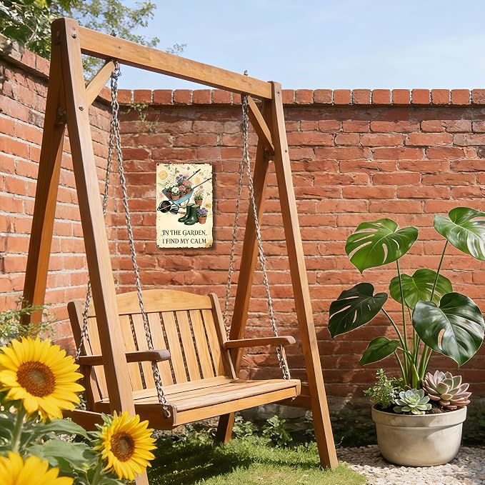 Funny Garden Signs, Vintage Garden Gift, Garden Decor for Outside, in The Garden I Find My Calm Sign, Weatherproof Aluminum Outdoor Decor for Patio Yard Greenhouse Home, Wall Decor 8x12 Inch
