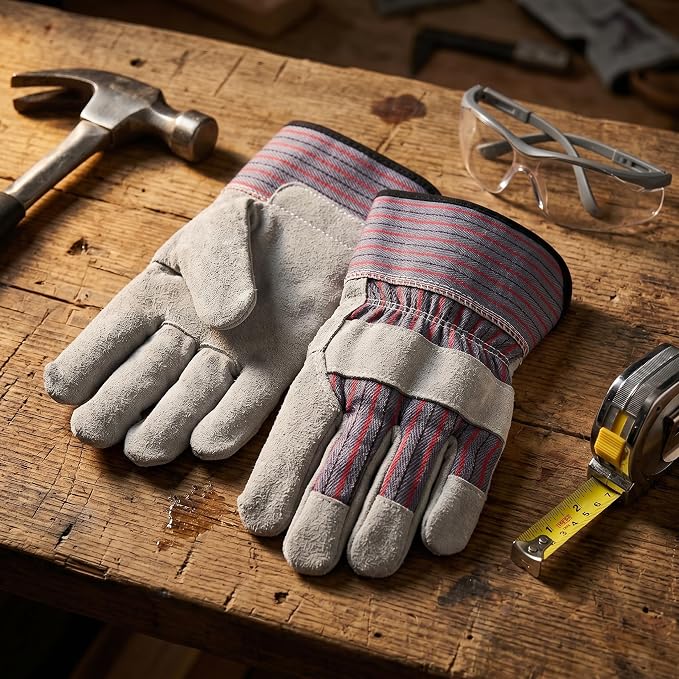 G & F Products 5025L-5 Premium Suede Leather Work Gloves with Extra Long Rubberized Safety Cuff, 5 Pair Pack