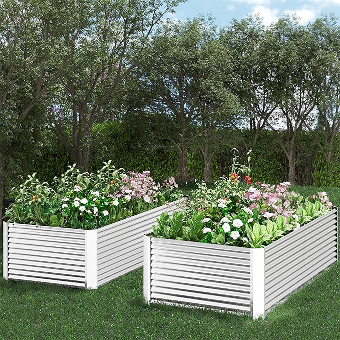 2pcs Tall Galvanized Raised Garden Bed Outdoor,Steel Garden Bed for Vegetables,Above Ground Garden Box for Flower,Metal Raised Beds for Gardening - 3x2ft
