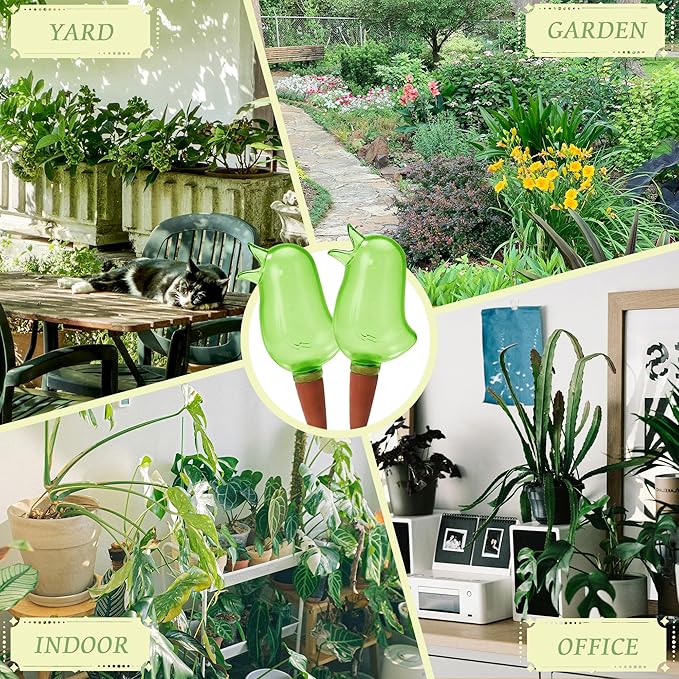 4 Pack Self Watering Spikes, Indoor Plant Watering Globes, Bird Shape Automatic Irrigation Spikes,Plant Watering Devices (Green)