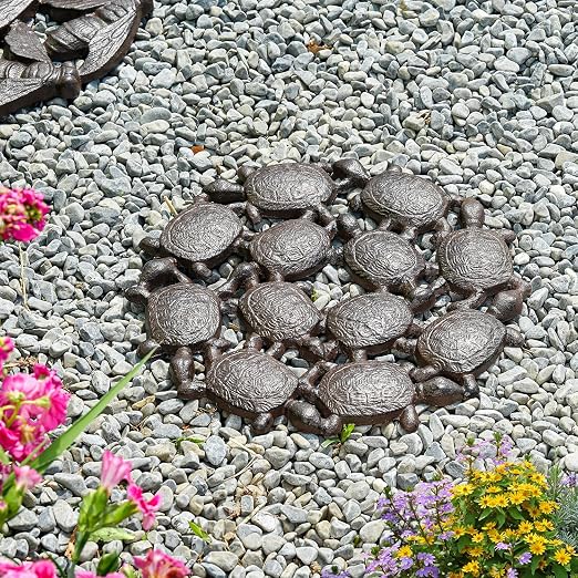 Sungmor Vintage Cast Iron Tortoises Stepping Stone,Rustic Garden Decorative Stone,Wear Resistant Stepping Mat,Outdoor Patio Pathway Accent for Lawn,Yard