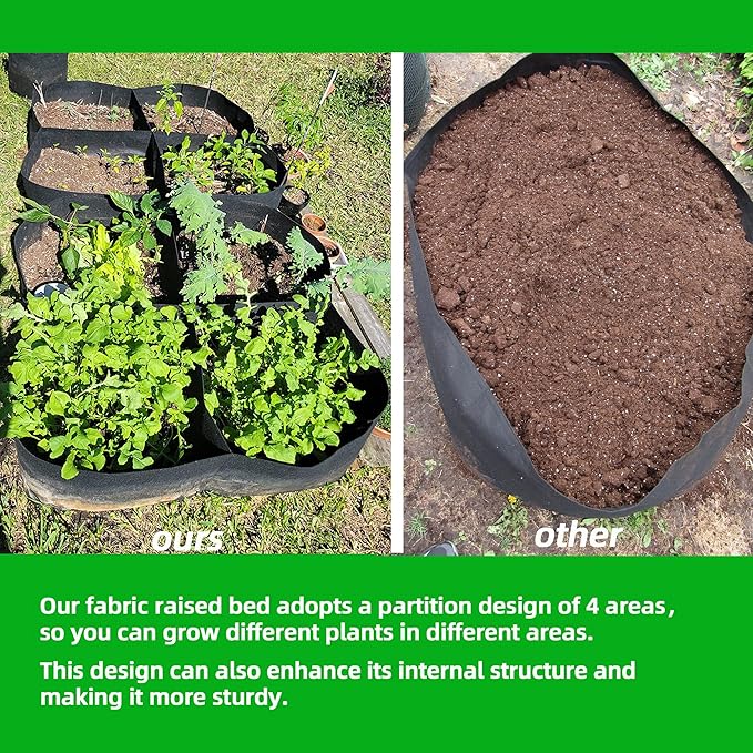 CJGQ Fabric Raised Garden Beds Outdoor, 3Pack 2X2 Ft 4 Grids Plant Grow Bags, Vegetables Planter Raised Bed for Growing Potatoes Flowers, Square Plant Growing Container Bags for Outdoor