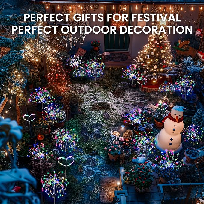 PEVOROS Garden Decor Solar Lights Outdoor,120LED Waterproof Colorful Solar Fairy Garden Lights for Outdoor Decoration,Yard, Patio, Porch,Flower Pot,Pathway, for 4th of July(8Pack)