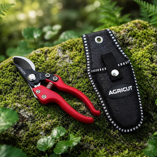AGRICUT 7" Pruning Shears Heavy Duty Professional with Sheath, Made of Japanese SK5 Steel Blades, 4/5 Cut Capacity, Bypass Hand Pruners Garden Clippers for Tree Flower Branch Trimming, S20PC