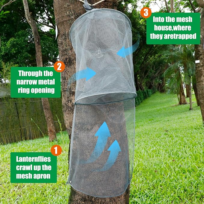 Qualirey 2 Pack Spotted Lanternfly Traps Lantern Fly Killer Mesh Tree Trap with Jute Rope and Nails Effective Way to Catch Lantern Flies and Nymphs (Grey)
