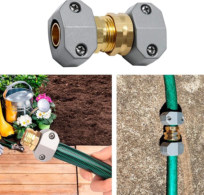 LIULO TOOL Garden Hose Repair Kit, 5 Sets Aluminum Alloy Garden Hose End Mender Kit with Zinc Clamp, Male and Female Repair Connector Fittings Fit 3/4 Inch and 5/8 Inch