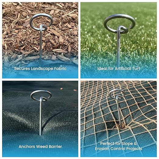 Super Geotextile Round Top Landscape Pins – 11 Gauge Heavy Duty 6 Inch Galvanized Steel Stakes for Landscape Fabric and Weed Barrier, 100 Pack