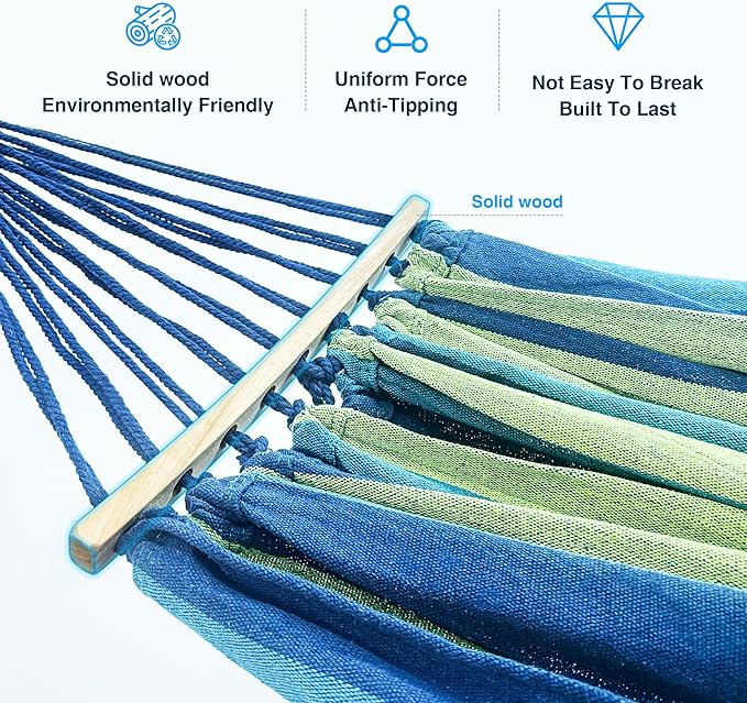 ANAGOO Double Hammock with Stand, 2 Person Hammock with Anti-Rollover Spreader Bar, Adjustable Height Heavy Duty Steel Stand, 500LB Capacity Portable Hammock for Patio Backyard Camping, Wide Blue