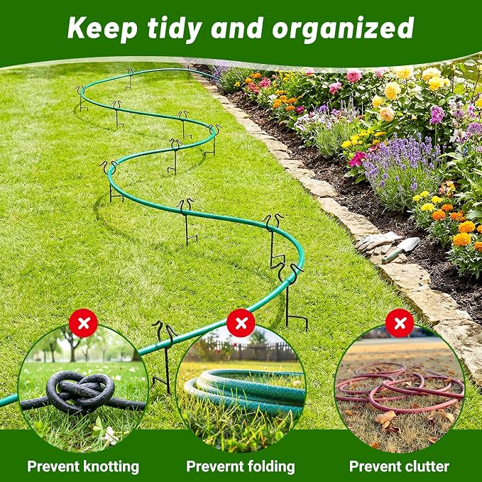 14 inch Garden Hose Guide Spike, 4 Pack Metal Hose Guides for Garden Heavy Duty Rustproof Coated Stake Keeps Water Hose Out of Flower Beds for Outside Lawn & Yard Plant Protection (Black)