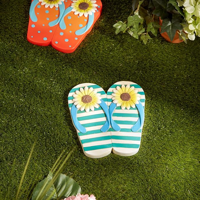DII Cement Stepping Stone Collection Decorative Colorful, 9x9.5, Sunflower Stripe Flip Flops