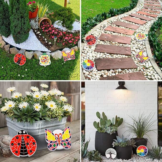 Paint Your Own Stepping Stones 5-Pack for Kids, Boys & Girls Ages 3-12, Butterfly, Turtle, Flower, Tree & Ladybug DIY Outdoor Garden Art & Craft Ceramic Painting Set for Birthday Summer Activity