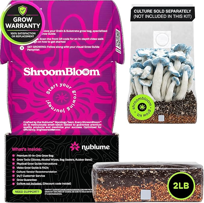 Mushroom Grow Kit – All-in-One 2LB Grow Bag with Self-Healing Port – Fast-Colonizing Universal Substrate for Any Mushroom – Multi-Flush High-Yield – USA Made (Just Add Your Own Culture)