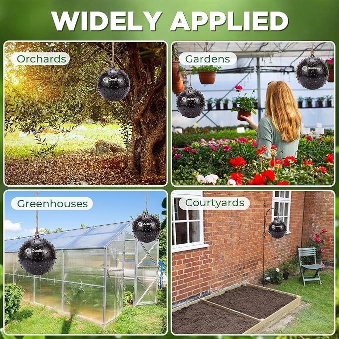 Qualirey 2 Pcs Big Fly Trap Ball 18 inch Hanging Fruit Fly Trap Outdoor Sticky Insect Ball with Sticky Coating Glue Air Pump Adhesive Catcher for Farm Orchard Gnat Mosquito Hornet Deerflies(Black)
