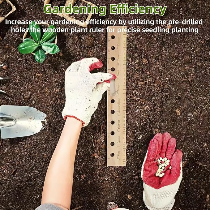 Spacer Tool Seeder Planting Ruler, Precision Seed Spacer & Ruler with Holes and Plant Dibber, for Vegetable, Garden, Yard, Wooden with Holes