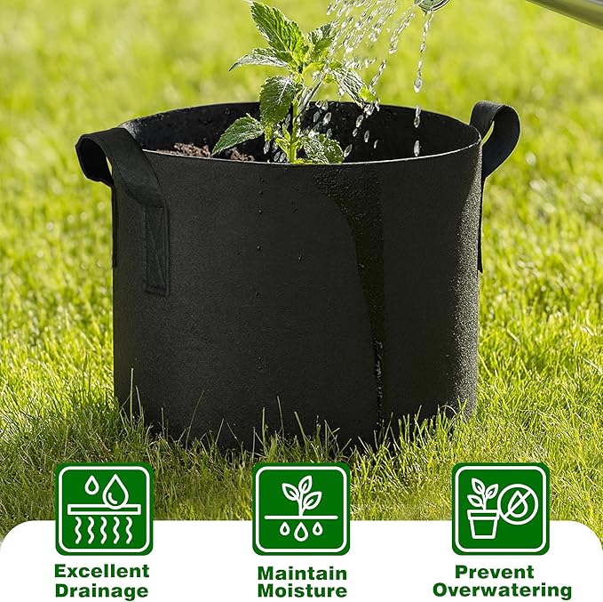 12-Pack 1 Gallon Nonwoven Grow Bags, Heavy Duty Aeration Fabric Pots with Durable Handles, Come with 12 Pcs Plant Labels