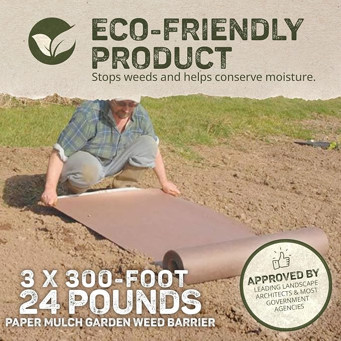 Dewitt 2-Pack Garden Weed Barrier Natural Paper Mulch, Black, 3 x 300 Feet – Organic Gardening Ground Cover Mat for Vegetable Gardens, Beds, Greenhouse, and Outdoor Planting Areas
