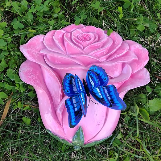 Garden Stepping Stones Outdoor Walkway – Resin Rose Flower Pavers for Path, Lawn & Backyard -Walkway Sculpture Yard Art,Rose Ornament as a for Loved Ones – Set of 2, Pink
