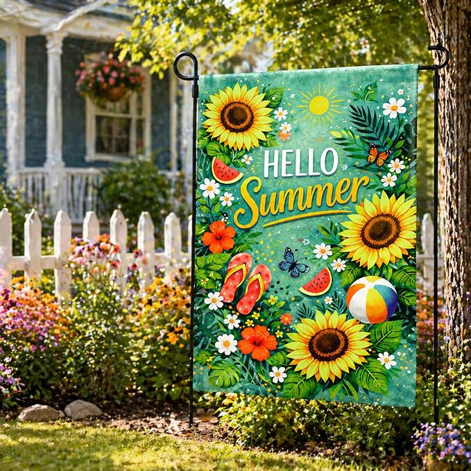 Summer Party Decorations - Summer Garden Flag 12x18 Double Sided Floral Welcome Yard Decor | Summer Farmhouse Accessories Backdrop Favors Supplies Decor for Garden Yard Porch Patio Lawn Outdoor Outside