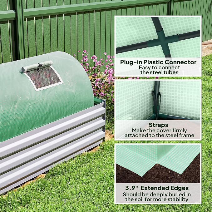 Outsunny 10' x 3' x 2' Mini Greenhouse with 5 Mesh Windows, Portable Plant Hot House with PE Cover, Steel Frame, for Garden Backyard, Green