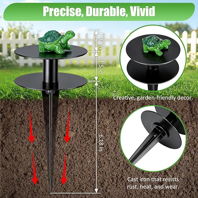 6 Pcs Turtle Garden Hose Guide Stakes, 8.7" Heavy Duty Cast Iron Hose Guide for Garden, Metal Water Hose Guide, Rustproof Decorative Hose Guides for Outside Flower Beds, Lawn & Plant Protection