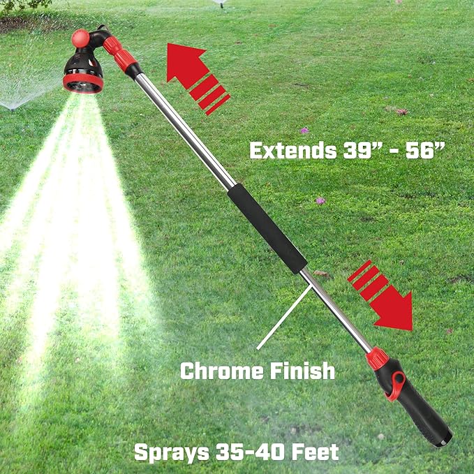 Chapin International 4673 10 Pattern Rotatable Nozzle and 39 to 56 inches Extension Telescoping Watering Wand, Black/Red, 39-56 inches