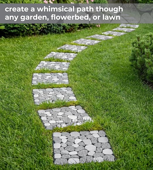 jxgzyy 4PCS Natural Stone Decking Tiles, 11.8"x11.8" Outdoor & Indoor DIY Interlocking Flooring, Marble Stepping Stones Landscaping Decor for Garden, Patio, Backyard, Balcony, Path, Off-White