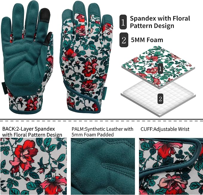 Gardening Gloves,Women Yard Work Garden Glove,Gifts | Thorn Proof,Puncture Resistant,Touchscreen,Gift,Leather,Spandex