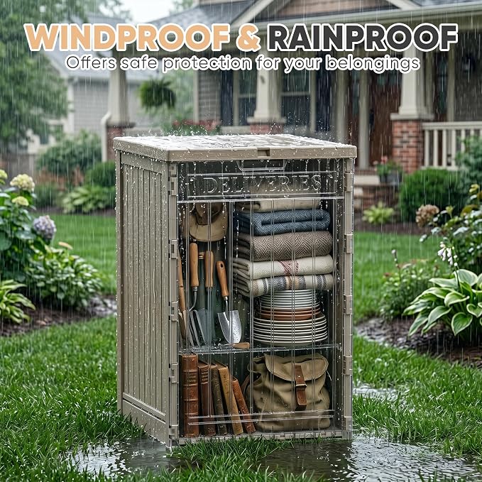 EasyUp 56 Gallon Deck Boxes Outdoor Waterproof, Resin Outside Storage Box for Patio Cushion Furniture Pool Accessories Garden Tools Indoor Outdoor Storage Bench (56 Gallon, Grey)