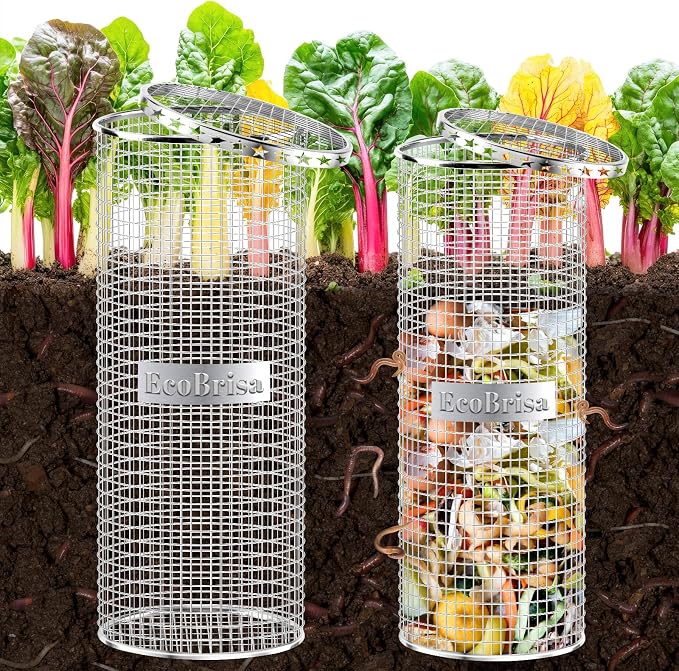 2pack Underground Worm Composting Bin, Metal Compost Bin for Recycling Kitchen Food Waste, Outdoor Worm Compost Bin with Holes and Lid Use in Outdoor Garden Vegetable Patch Backyard