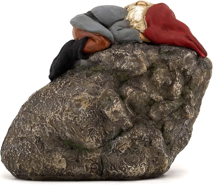 Top Collection Stoned Gnome - Hand Painted Gnome Lying Sleeping on Stone Sculpture - 4.75-Inch Adorable Funny Fantasy Collectible Figurine