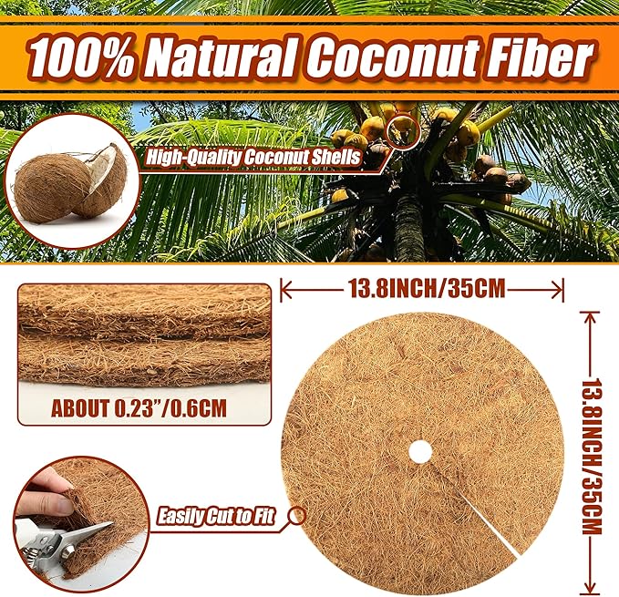 Sinimaka 8 Pcs Coconut Fiber Tree Ring Mulch Mat, 13.8 Inch Mulch Ring Plant Protectors Mat, Coco Coir Tree Disc Plant Covers Tree Weed Barrier Ring for Indoor Outdoor Plants