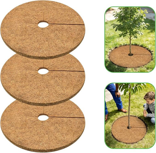 ZeeDix 3 Pack Coconut Fiber Mulch Ring, 24 Inch Coco Coir Tree Ring Mulch Mat, 100% Natural Tree Protector Mat Plant Cover Ring Coconut Coir Discs Tree Mats Mulch Rings for Indoor Outdoor Trees Plants