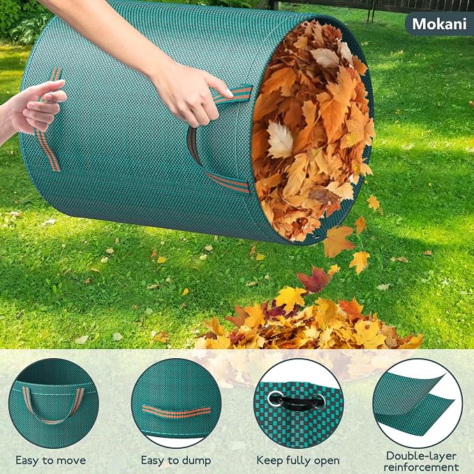 Mokani Reusable Yard Waste Bags, 79 Gallon Lawn and Leaf Bags 3 Packs, Heavy Duty Garden Bags With Reinforced Handles, Camping Yard Recycling Leaf Bag for Leaves