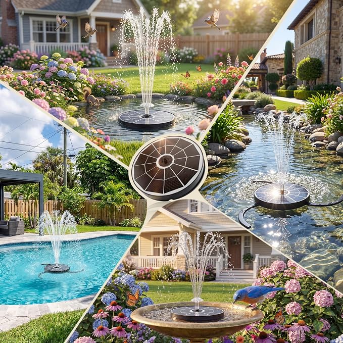 AISITIN 3.7W Solar Bird Bath Fountain Upgraded 6.3" Solar Glass Panel, Solar Powered Fountain Pump with Integrated Bracket & Storage for Bird Bath, Pond, Garden, Aquarium and Outdoor