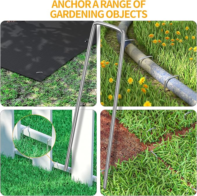 WAENLIR 6 inch 100 Pack Garden Staples Galvanized Landscape Stakes, Heavy Duty Fence Stakes Sod Pins for Securing Weed Fabric Barrier,Ground Cover, Artificial Turf,Dog Fence