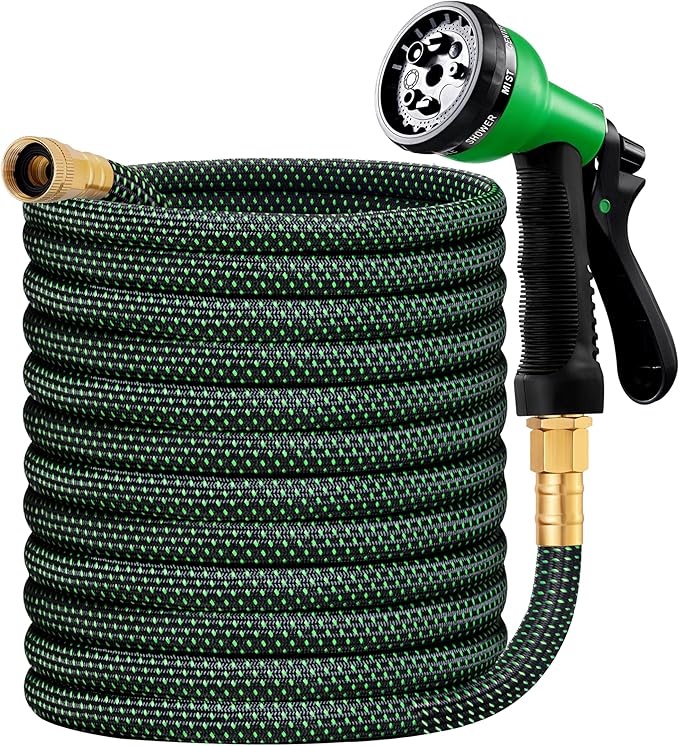 HBlife Garden Hose 50ft, Non Expandable Water Hose with 8 Watering Spray Nozzle, Flexible Lightweight Hose for Yard, Lawn, Car Wash and Outdoor (Black,50FT)