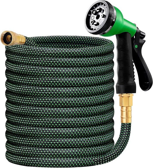 HBlife Garden Hose 75ft, Non Expandable Water Hose with 8 Watering Spray Nozzle, Flexible Lightweight Hose for Yard, Lawn, Car Wash and Outdoor