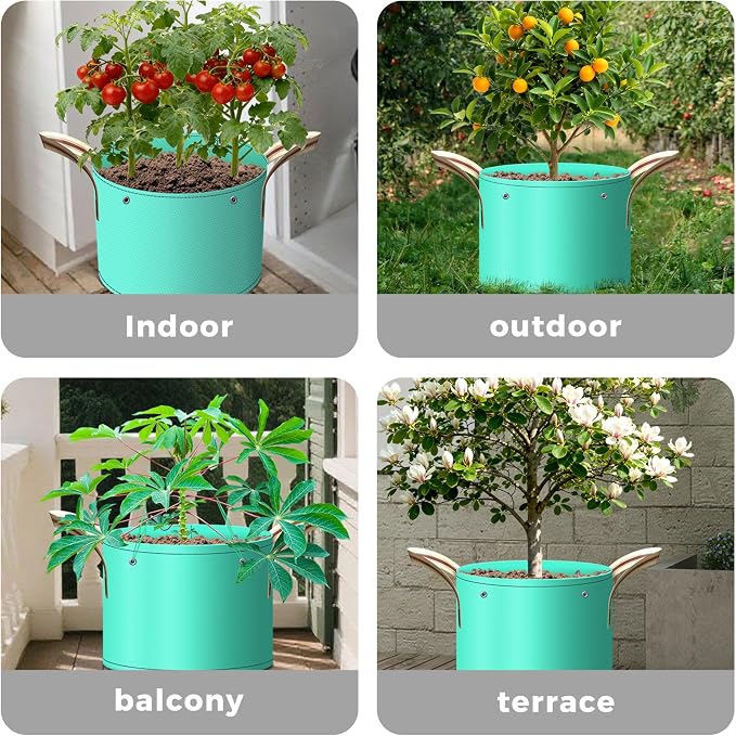 7 Pcs 10 Gallon Grow Bags, PE Garden Grow Bags for Plants with Branch-Binding Holes and Bottom Drain Holes, Ideal for Vegetables, Strawberries and Flowers