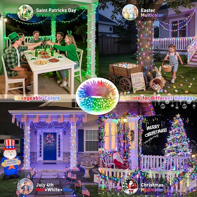 JMEXSUSS 100 LED Color Changing String Lights, 33ft Red White and Blue Lights with Remote & APP, Clear Wire Smart Twinkle Christmas Light Plug in for Daily Easter Independence Day Halloween Xmas
