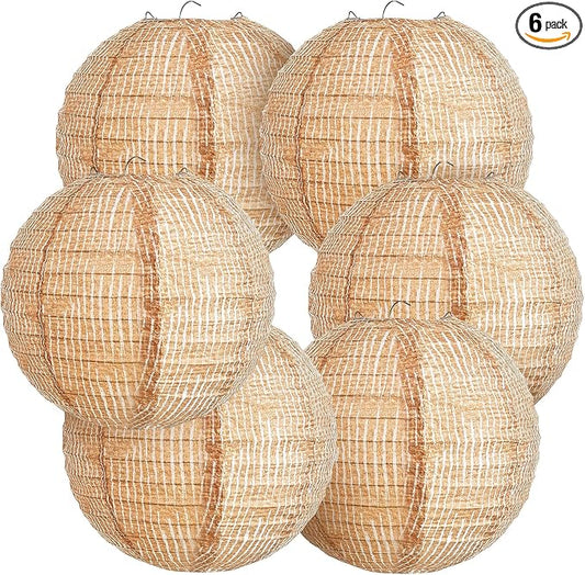 Hortsun 6 Pcs Print Burlap Paper Lanterns Round Chinese Paper Lanterns Farmhouse Boho Classroom Home Decor Classroom Sweet Birthday Party Ceremonial Event (12 Inch)