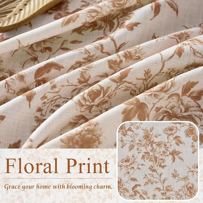 StangH Chocolate Brown Floral Cafe Curtains, Vintage Peony Pattern Pinch Pleated Window Tiers, Rustic 36 Inch Length Tiered Curtains for Dining Room & Coffee Bar, W26xL36, 2 Panels