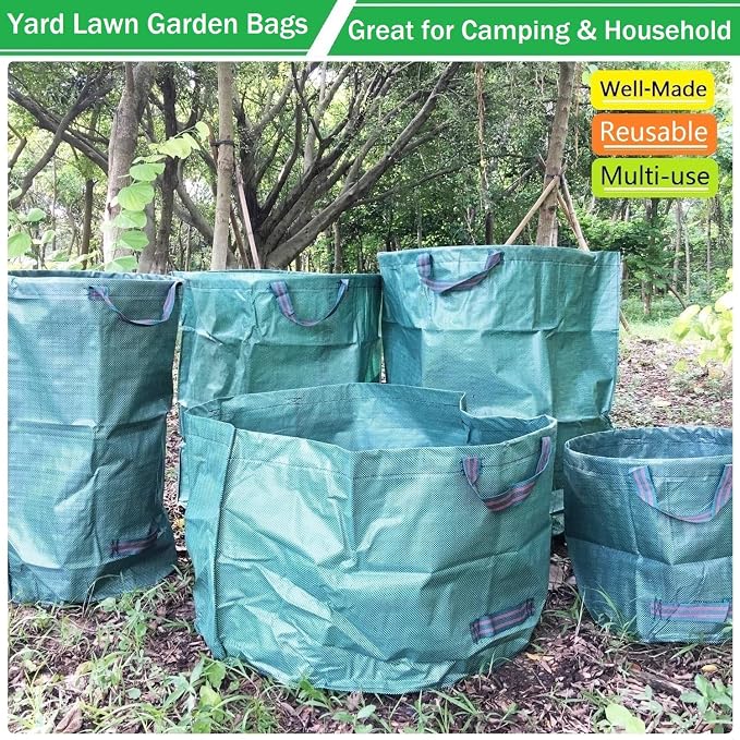 Standard 2-Pack 32 Gallon Lawn Garden Bags Big (D18,H30 in) Yard Waste Bags W/Gardening Gloves for Leaf Bag,Grass Clippings,Yard Debris Bin,Camping Trash Container,Recycling Bin,Laundry Bag 4 Handles