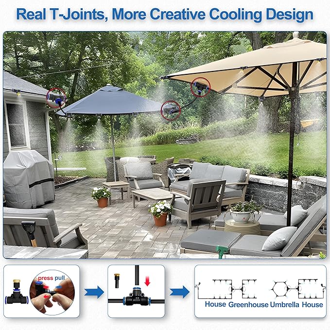 Misters for Outside Patio, 80FT|24M Outdoor Water Misting Cooling System. Backyard Mist Kit for Garden Greenhouse Fan Deck Umbrella Canopy Pool Porch Trampoline Sprinkler Park BBQ Party Accessories
