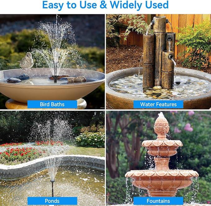 POPOSOAP Solar Fountain Pump with 3600mAh Battery Backup, 8W Solar Powered Bird Bath Fountain with Dry-run Protection & Double-layer Nozzles 5Ft Tubing for Pond, Bird Bath, Backyard Water Feature