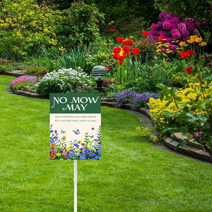 Please Do Not Pick Flowers Yard Sign with Stakes Pollinator Wildflowers Butterfly Bee Habitat Rustproof Aluminum Lawn Sign Stand for Yard Garden Outdoor Decorations