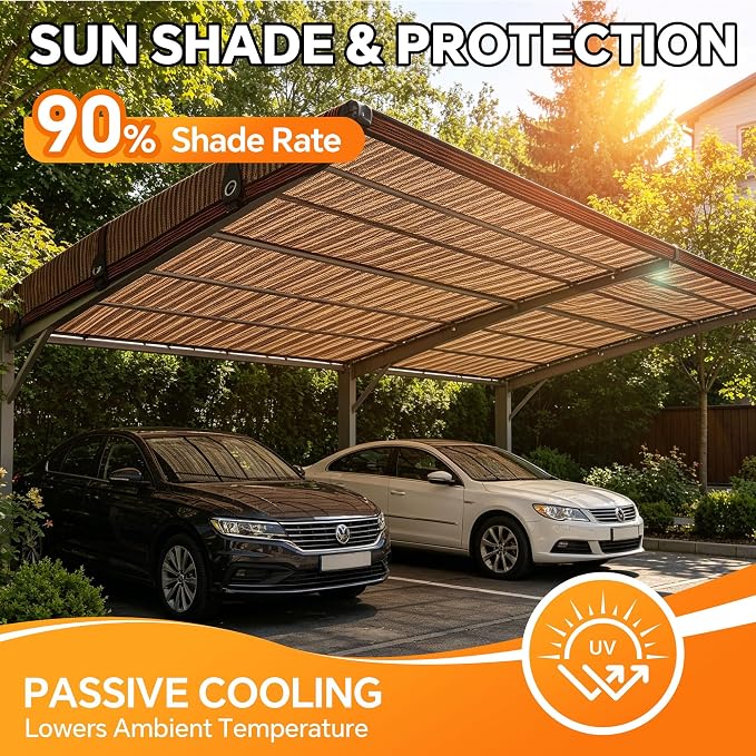 90% Sun Shade Cloth with Grommets, 8' x 12' Pergola Shade Cover Canopy, Breathable HDPE Mesh Tarp for Patio, Garden, Backyard, Porch and Outdoor Privacy, Mocha