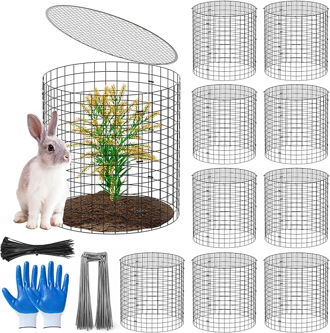 SPECILITE 10 Pack Plant Protector from Animals, 12"x16" Pre-Bent Wire Metal Mesh & Covers to Keep Rabbits, Squirrels, Chickens Out, Protects Vegetables, Flowers, Shrubs with Zip Ties, Stakes & Gloves